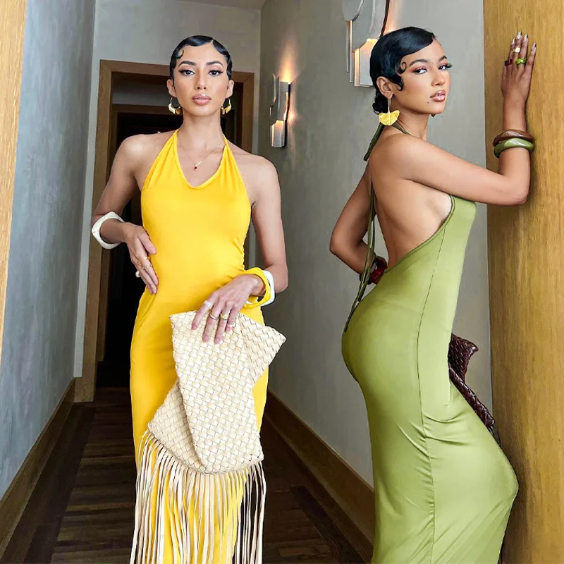 

Повседневные женские платья на бретельках для женщин 2022 летняя модная черная зеленая длинная сексуальная одежда для ночного клуба Вечерни...