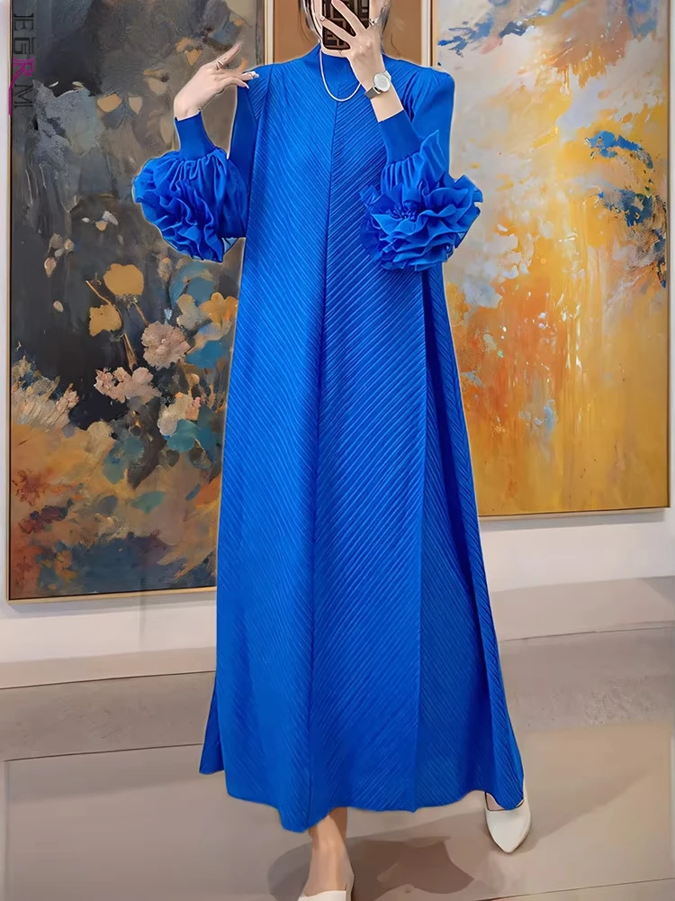 Осеннее модное плиссированное платье EGRM с 3D цветами женские свободные