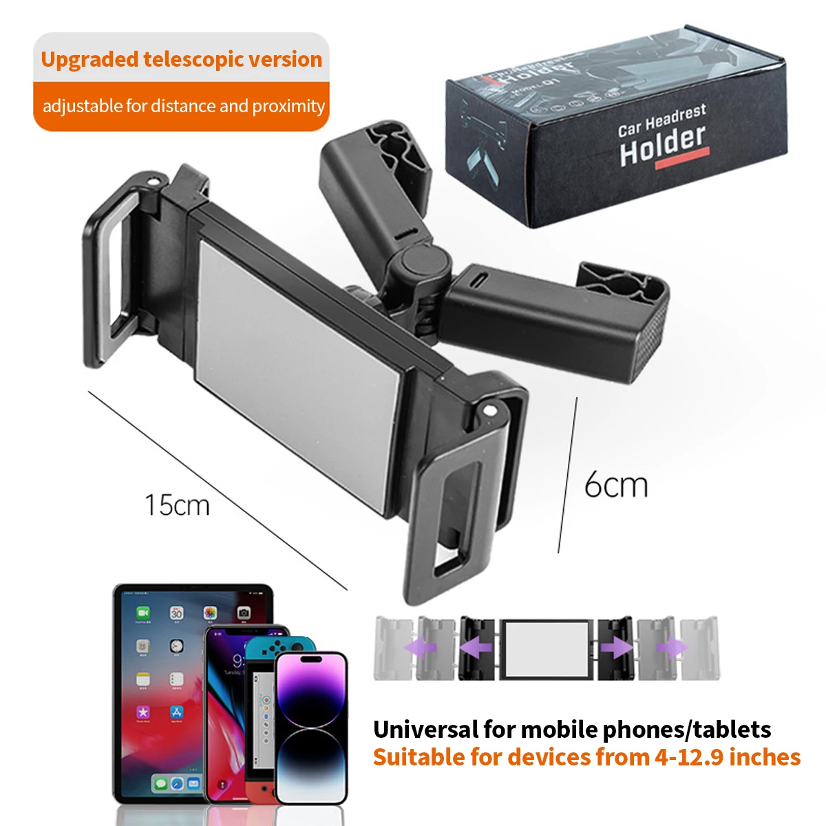 

Telescopic Car Rear Pillow Phone Holder Tablet Stand Car Rear Seat Headrest Mount Bracket 360 Degree Rotate for Phone 4-12 Inch
