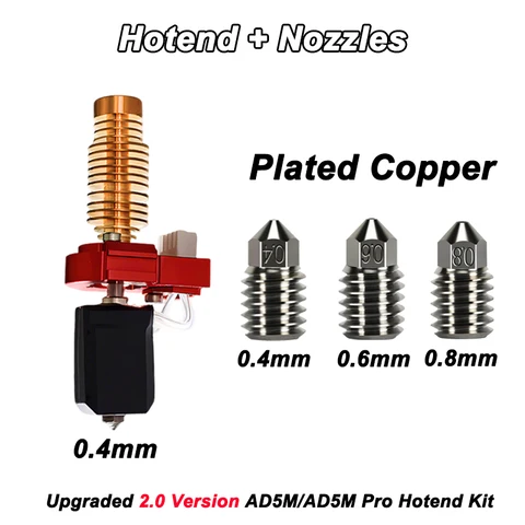 Новое обновление Hotend для печатной головки Flashforge Adventurer 5M/5M Pro 280 ℃   Комплект керамического нагревательного блока AD5M, сопло из твердой стали, горячее