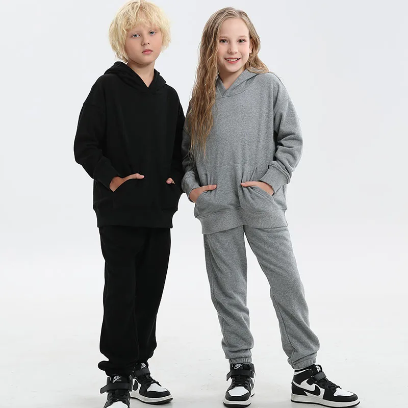 Boys Hoodie Clothing Sets Autumn Cotton Girls Tracksuit Solid Casual Children's Clothing 12 13 Year Teen Kids School Sports Suit