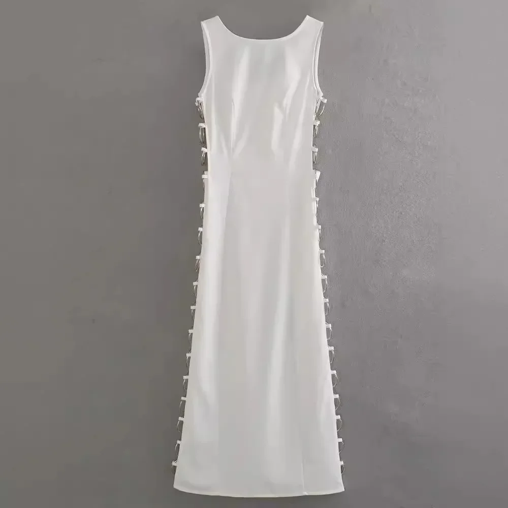 Сексуальное ажурное платье с железным кольцом женское элегантное макси без