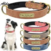 retro alloy buckle leather dog collar personalized engraved nameplate soft padded dog collar custom id name tag pet dog collar