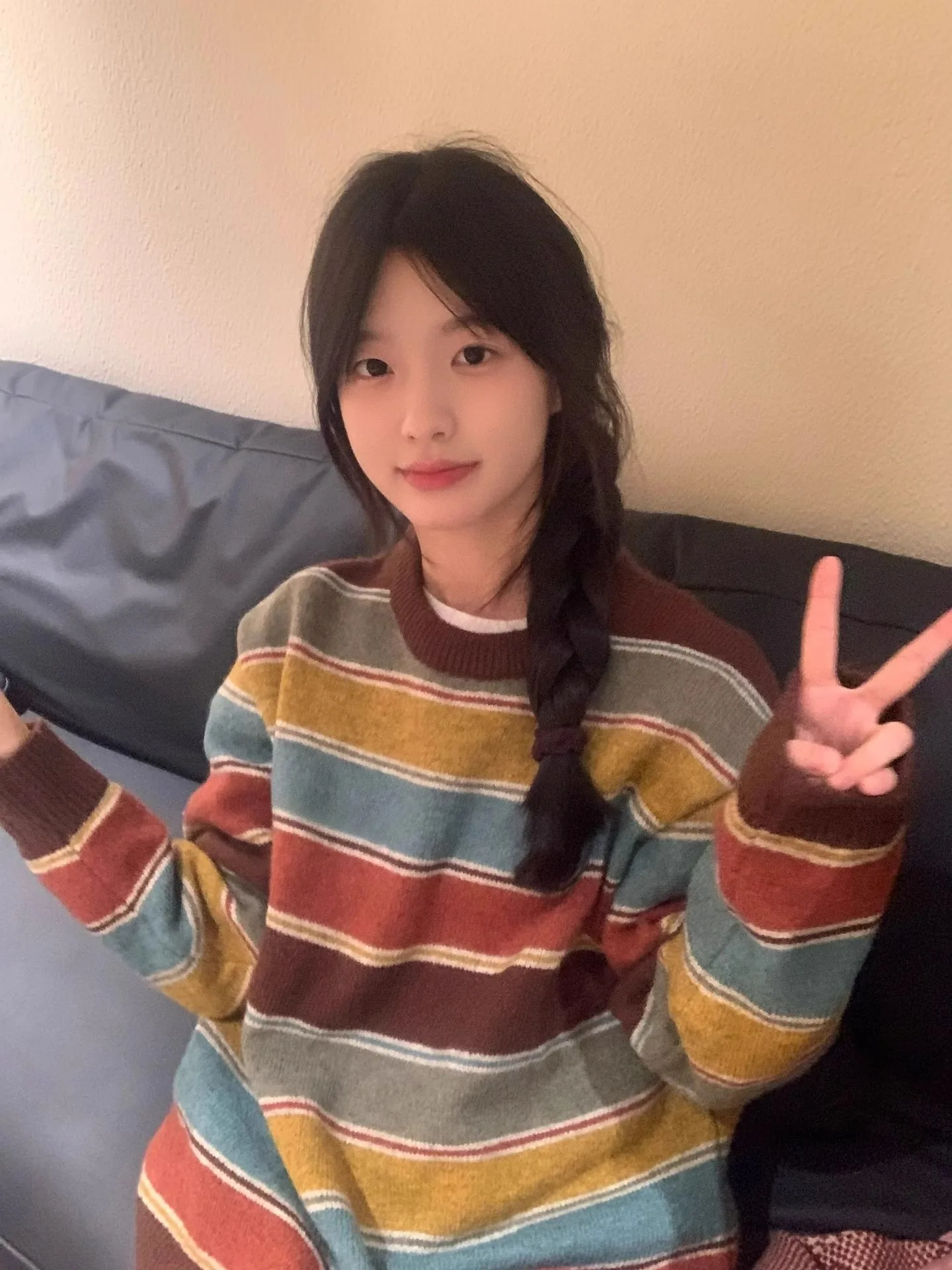 Корейская серия полосатый свитер контрастного цвета в стиле ретро женский