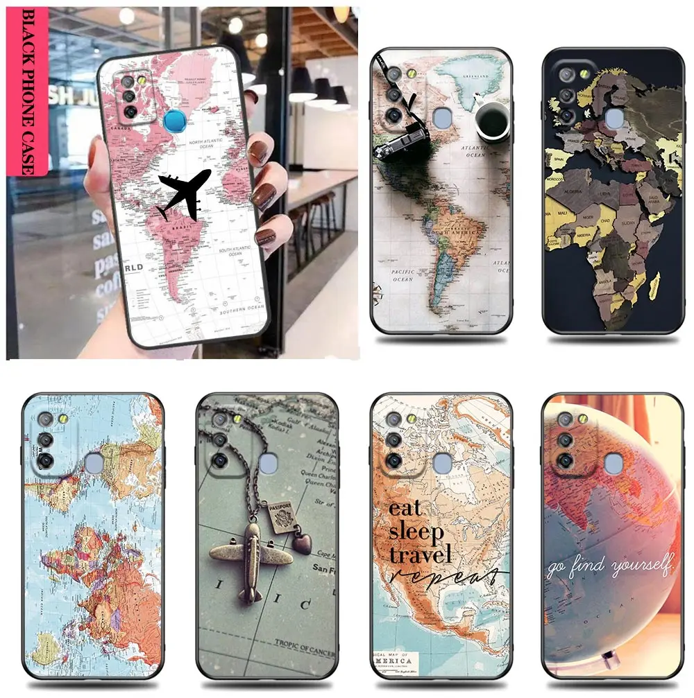 

Funfas Case for Tecno Infinix Note Hot 9 10 10i 10S 11 11S 8i S5 SPARK SMART 4 5 6 GO 7 8 Pro PLAY AIR Cases World Map Travel