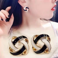 fashion twist spiral versatile black and white square round creative earrings for women