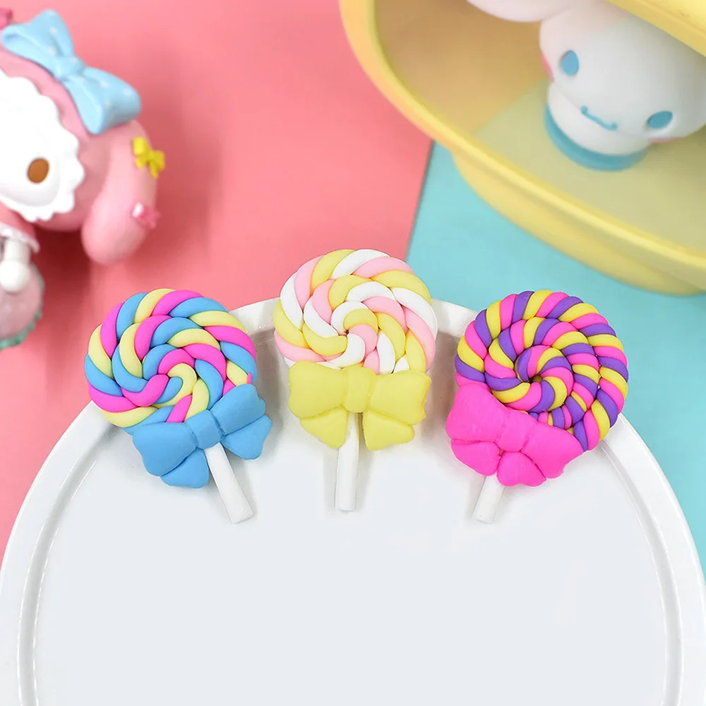 

8pcs Kawaii Resin Rainbow Lollipop Craft Supplies Scrapbooking Accessories Cabochons Flatback Mini Figurine Miniature Dollhouse