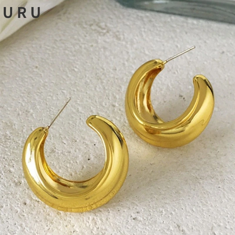 

Trendy Jewelry High Quality Brass Metal Earrings Simply Design Hot Sale Round Thick Plated Golden Drop Earrings For Women Gifts