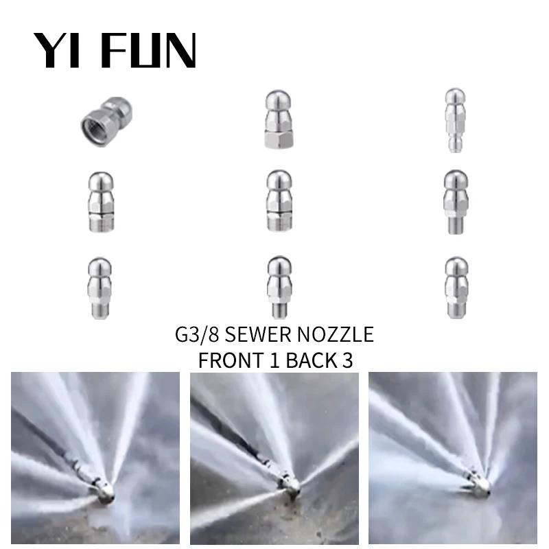 Sewer Jetter Nozzle Kit For Pressure Washer Stainless Steel Fixed Rotating Sewer Nozzle Quick Adapter Plug