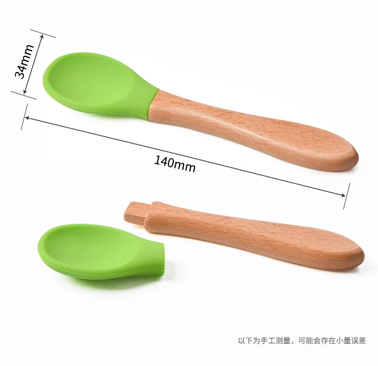 BPA Free Baby Silicone Spoon Fork Set with Wooden Handle Baby Feeding Spoon Fork Toddlers Infant Feeding Accessories Utensils images - 6