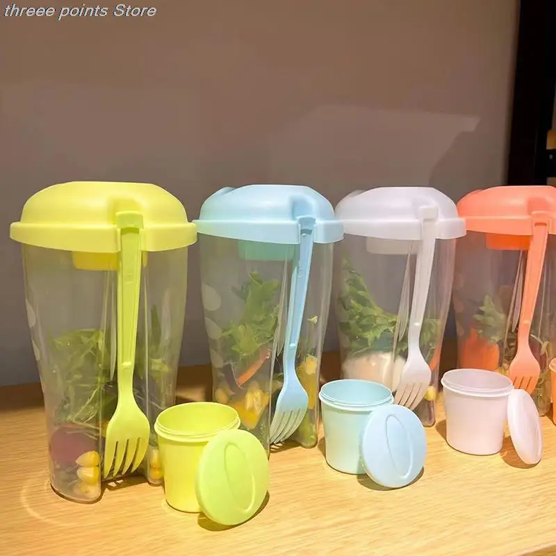 

1 PC Portable Salad Cup Mason Cup With Fork Large Capacity PP Fruit Salad Cup