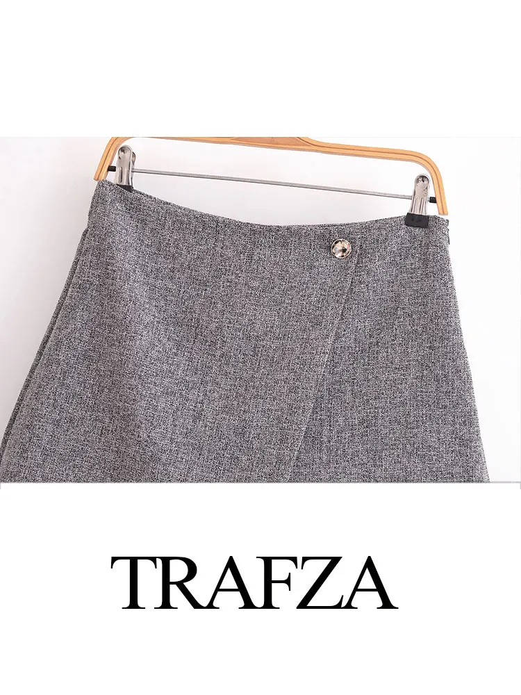 TRAFZA 2024 женские летние серые шорты комплект в стиле ретро блейзер на одной