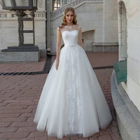 vintage princess wedding dress with applique detachable train scoop neck bridal gown for bride formal floor length button back