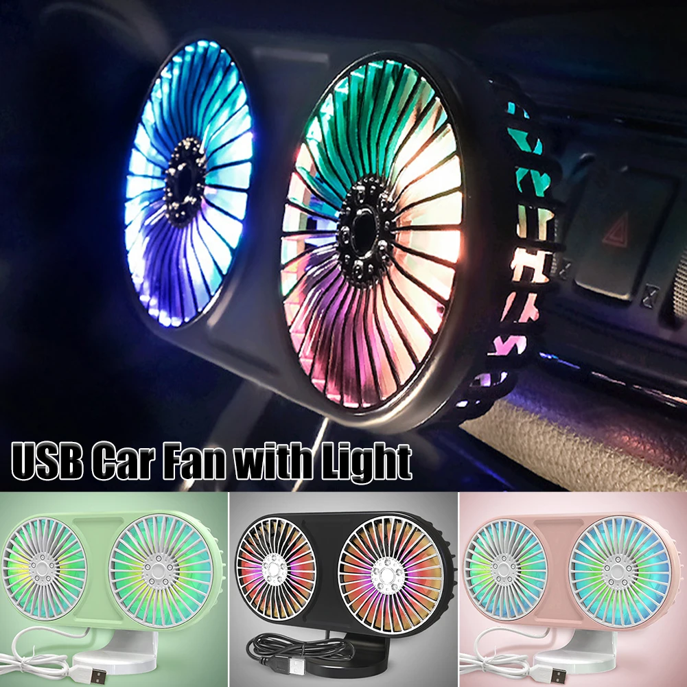 

Mini Car Fan USB Powered Dual-Head Adjustable Angle With 3 Speeds Dashboard Fan With Stand And Clip Car Cooling Fan Accessories