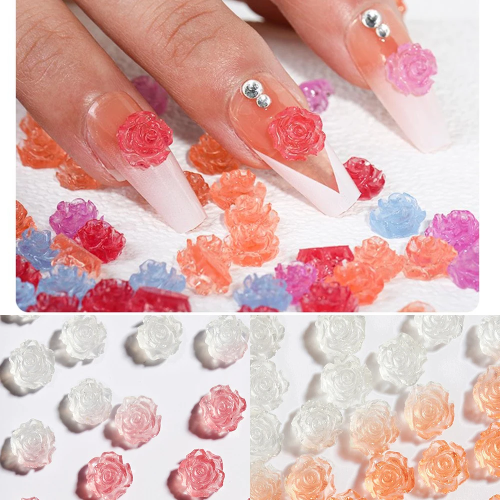 

100pcs Color Change Photochromic Camellia Nail Charms 3D Resin Acrylic Roses Nail Jewelry UV Sensitive Camellia Manicure Decor