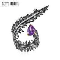 gems beauty open adjustable luxury vintage long black feather rings for women real 925 sterling silver 2022 trend fine jewelry