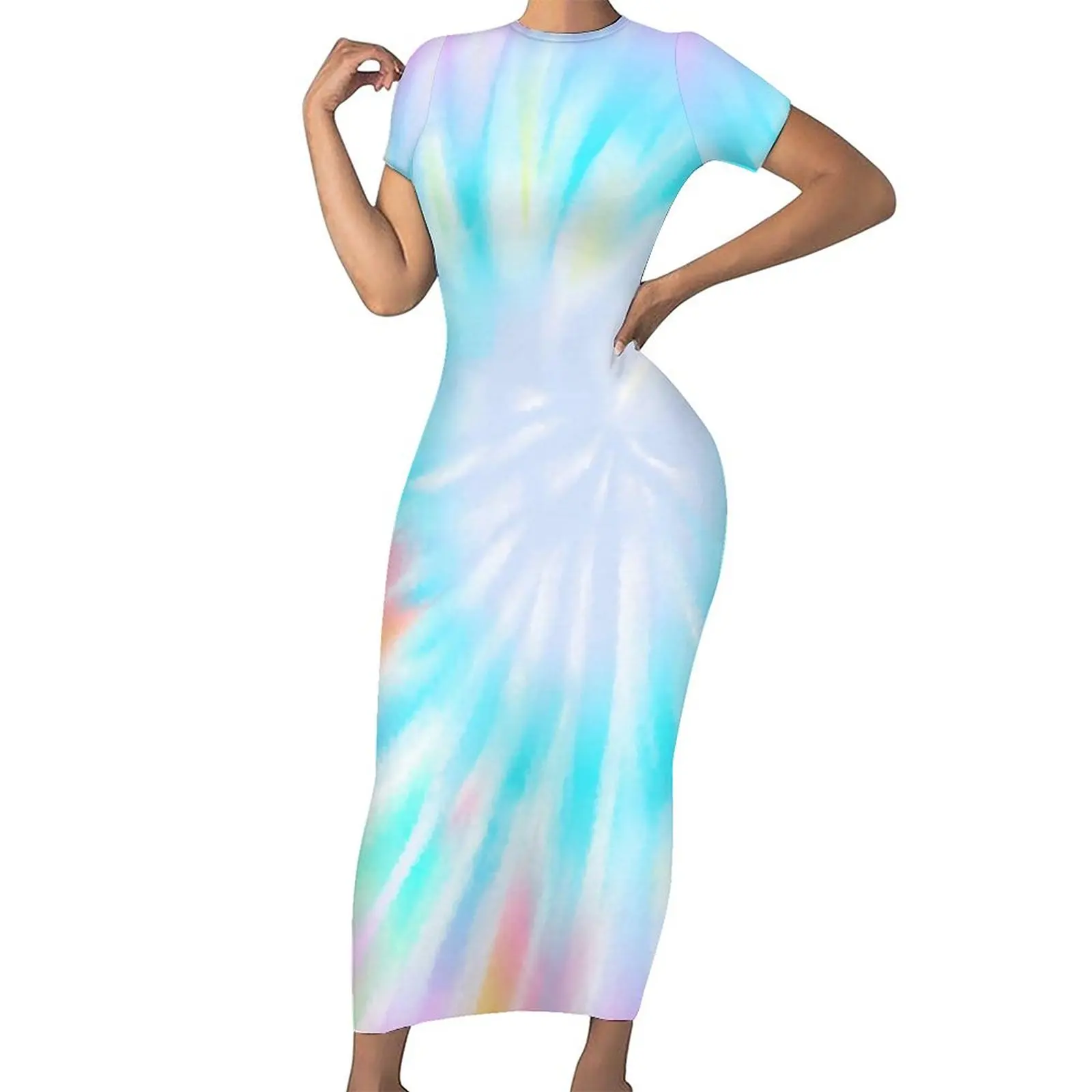 

Платье-макси с коротким рукавом и радужным принтом, большого размера