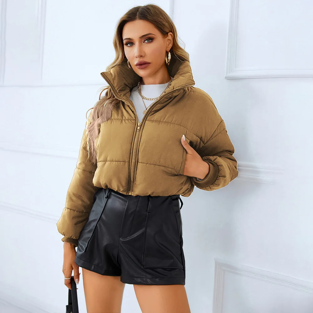 Retro Winter Women's Jacket Puff Cotton-padded Jacket Parkas Y2k Tops Fashion Zipper Long-sleeved Cardigan Stand Collar Warm