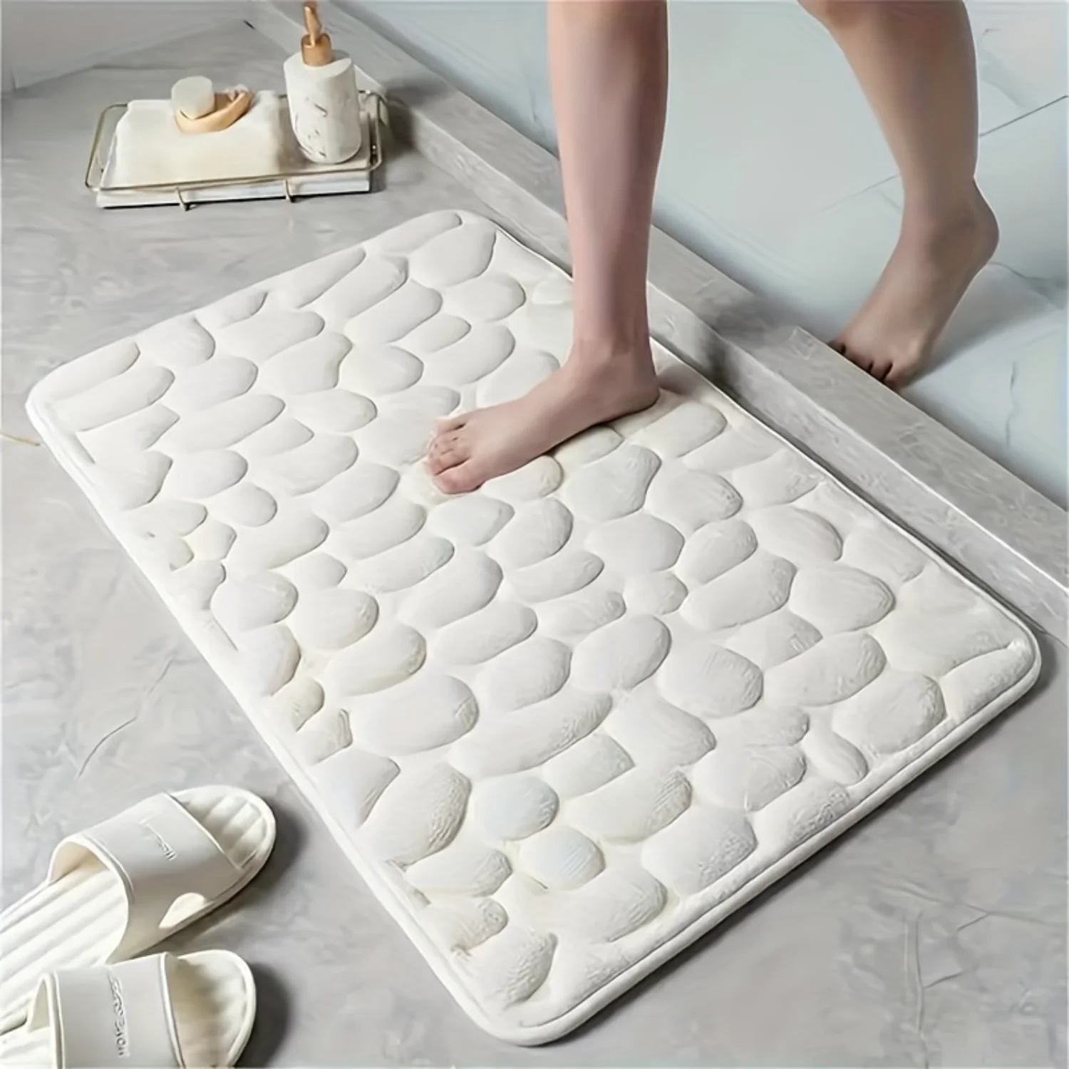 1pc Memory Foam Bathroom Floor Mat Pebble Embossed Quick-drying And Washable Non-slip Thick Soft Comfo