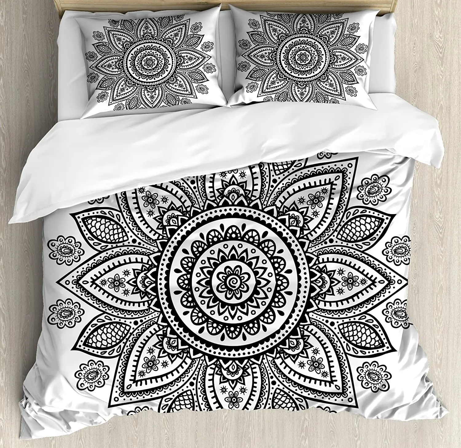 

Комплект постельного белья из хны с рисунком подсолнуха в стиле каракули с геометрическими элементами пододеяльник с принтом кругов и лини...