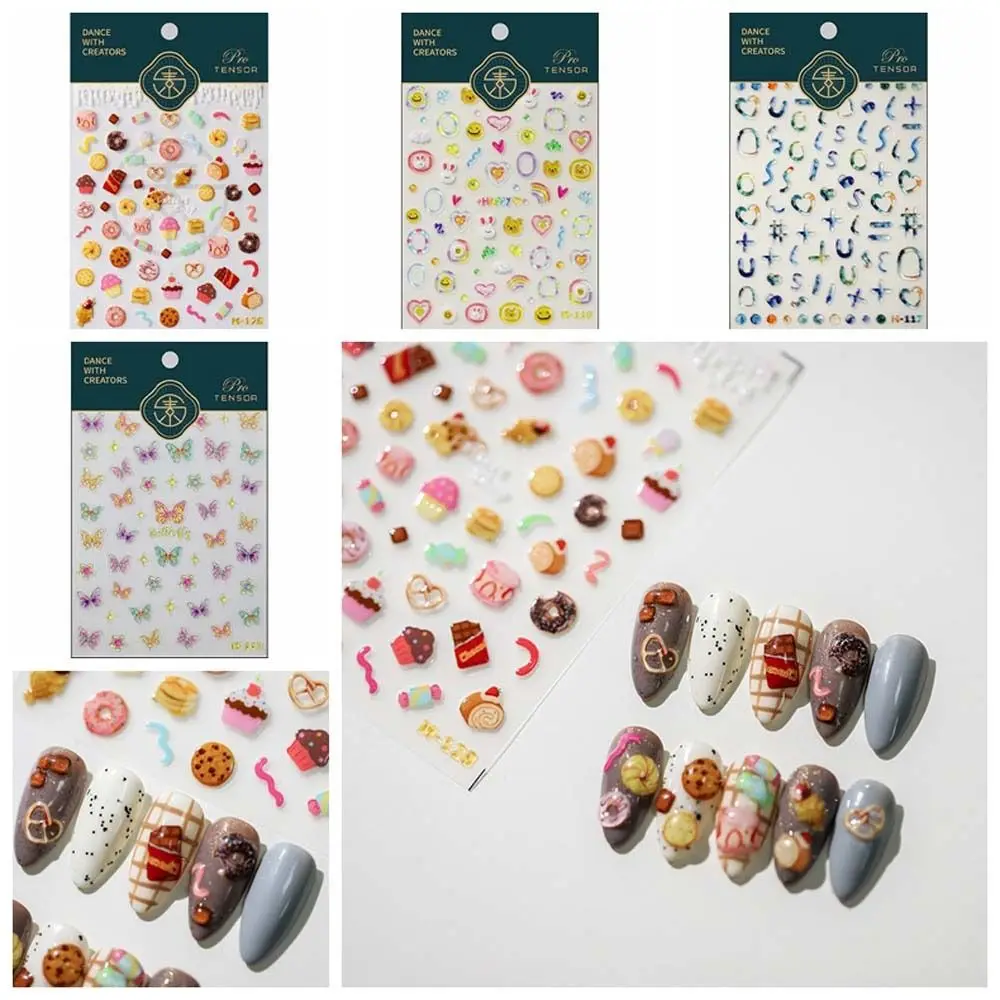 

Наклейки для ногтей с рисунком улыбки, любовь, сердце, Желейный медведь, наклейки для ногтей, торт, десерт, рисунок бабочки