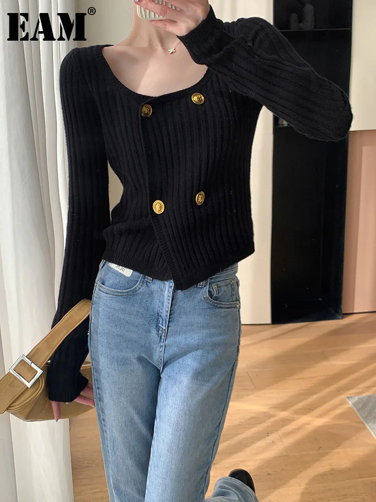 

[EAM] Casual Slim Metal Button Knitting Cardigan Sweater Loose Fit O-Neck Long Sleeve Women New Fashion Tide Autumn 2023 1DF4097
