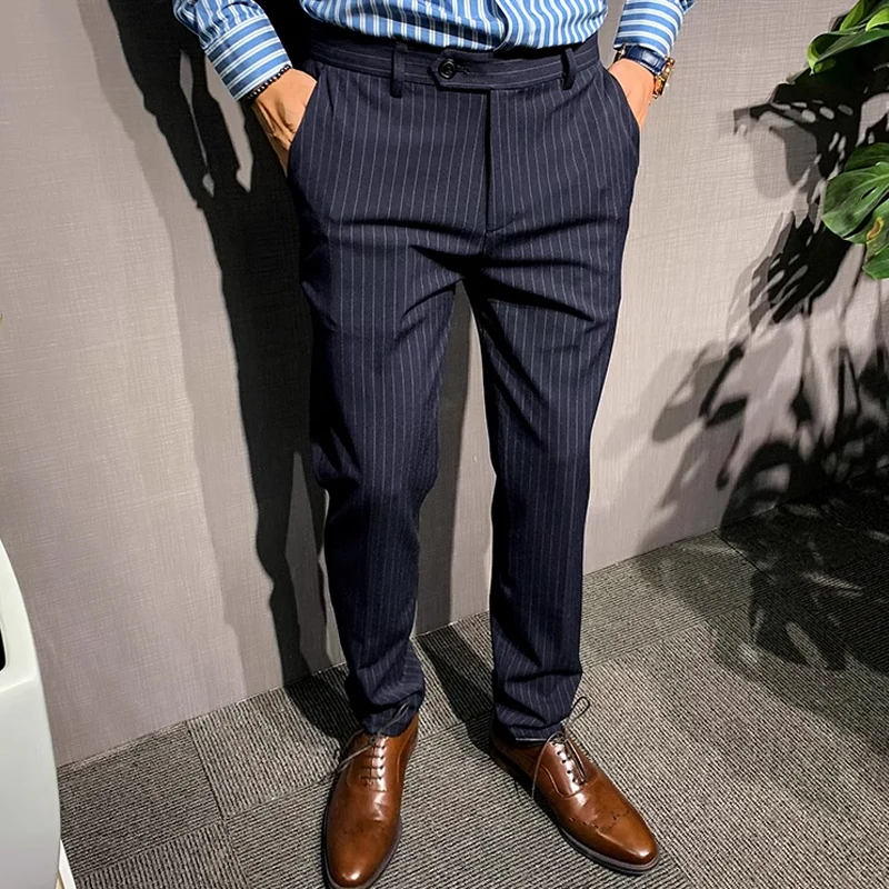Mr. Hui New Arrival Stripes Suit Pants Men K-sle Silm Casual Men's Professional Business Bridegroom Long |