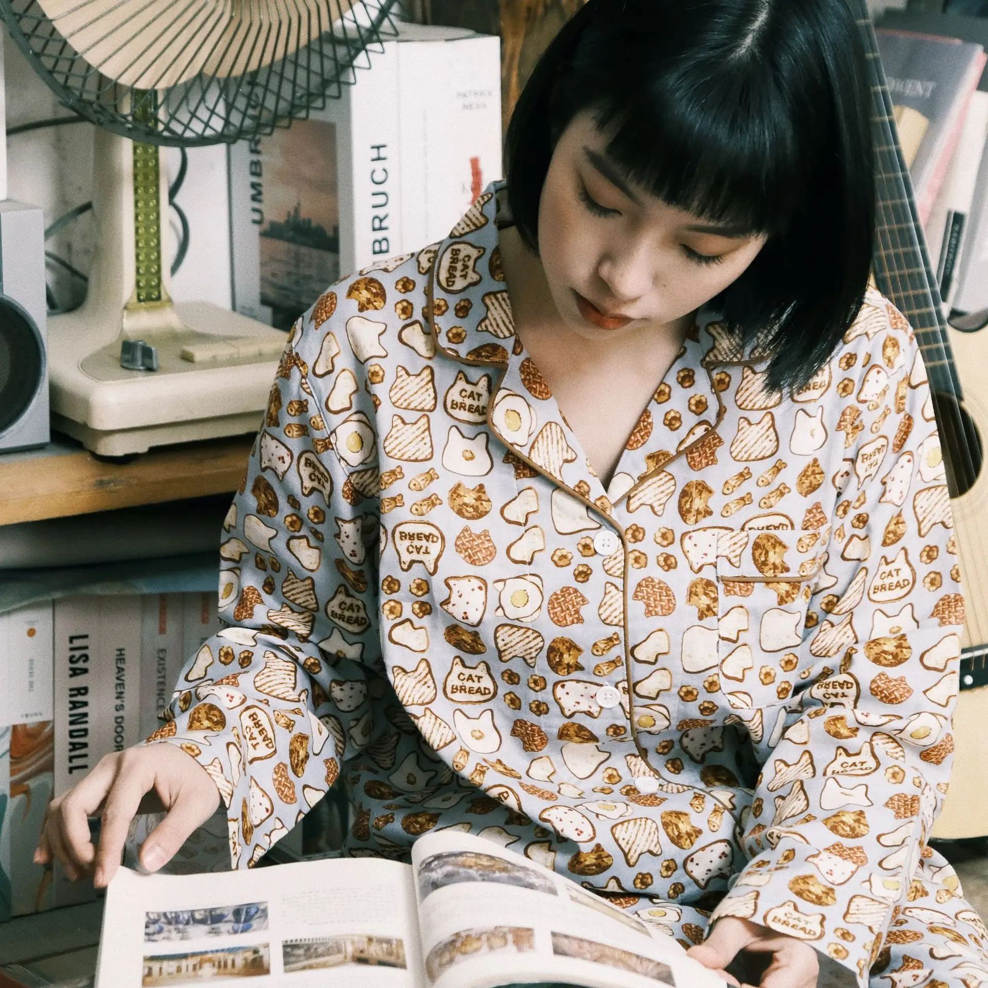 Nordic niche pure cotton pajamas men's and women's thin style gauze long-sleeved couple home clothes set spring and autumn soft