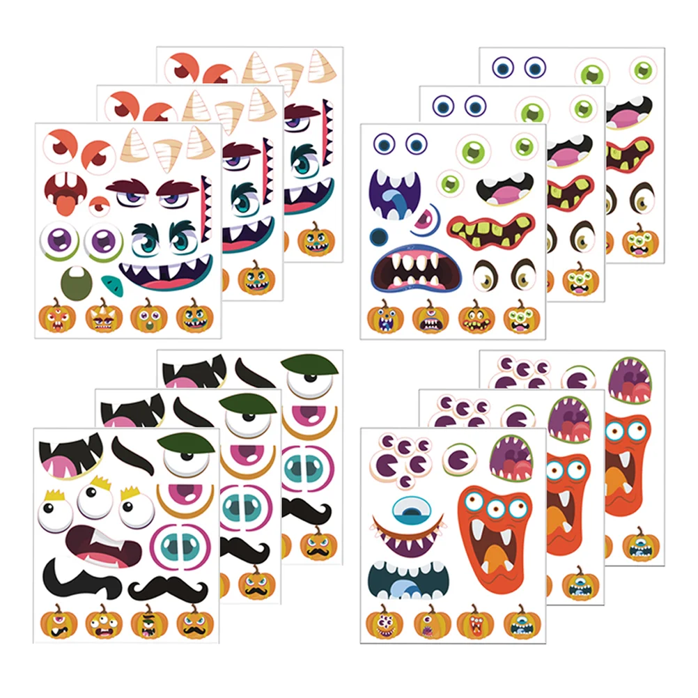 

12 Sheets Decorative Horror Stickers Grimace Stickers Pumpkin Stickers