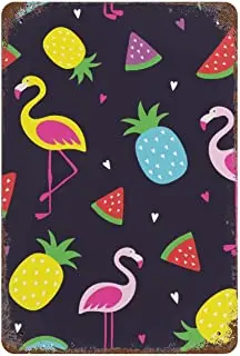 

Colorful Flamingo and Watermelon Iron Sign Vintage Metal Painting Hanging Poster Printed Picture for Home Wall Bar Decor