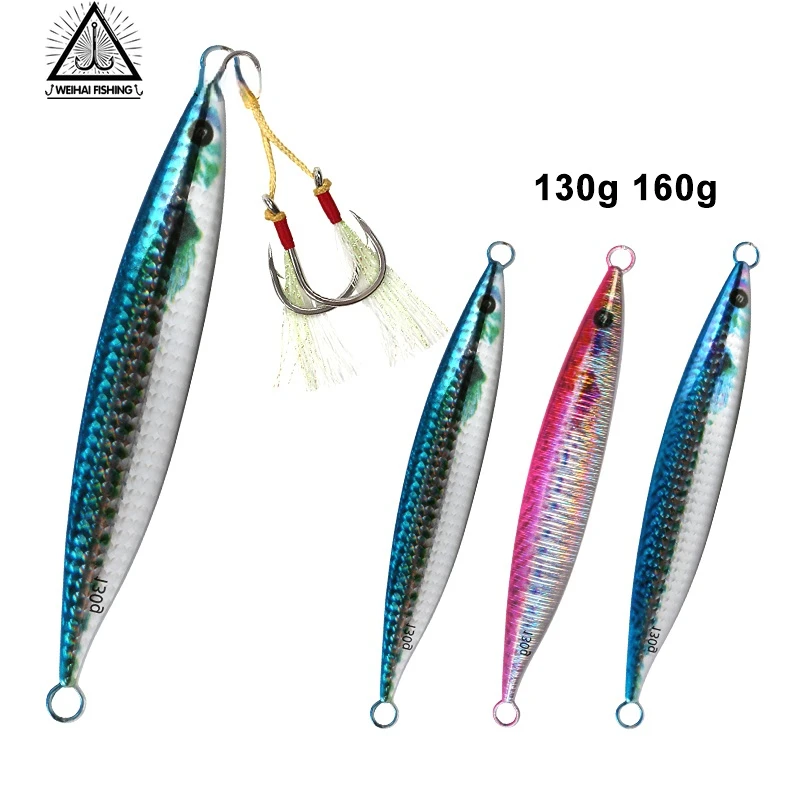 

130g 160g Metal Jig Simulation Fish Scale Boat Fishing Lure Assist Hook Saltwater Offshore Hard Bait Slow Fast Fall Jigging Lure