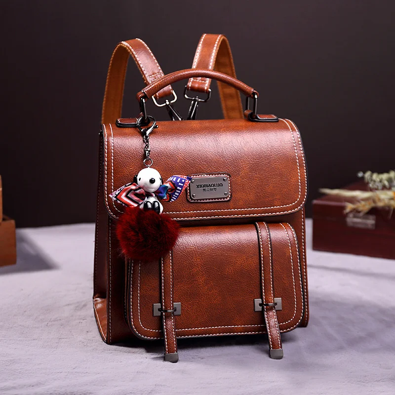 

Vintage Designer Backpack For Women High Quality PU Leather School Bags Double Shoulder Backpacks Large Women's Backpack