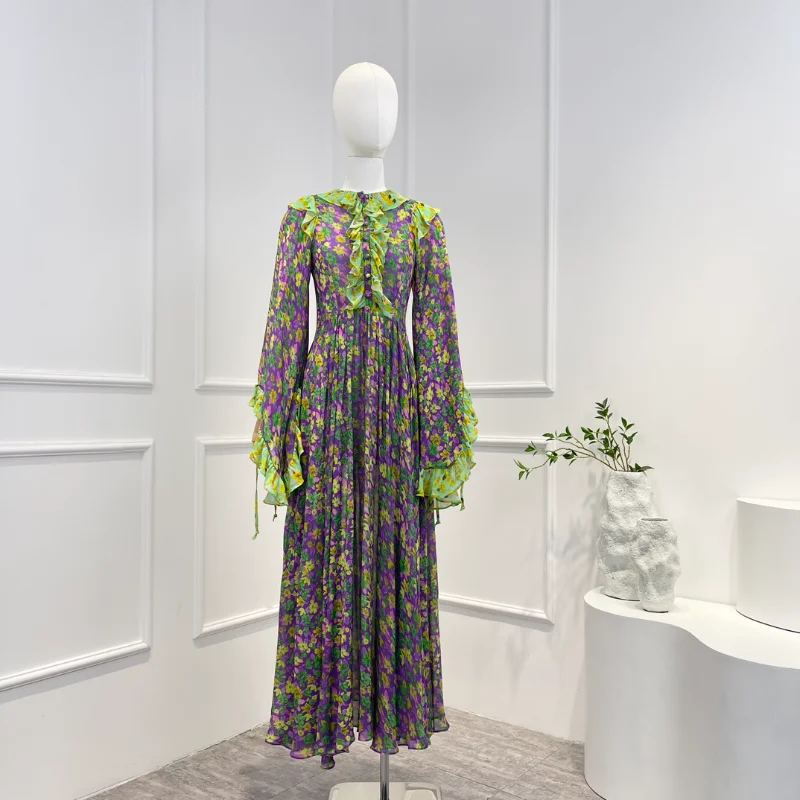 

2023 Summer High Quality Prairie Chic Printing Flora Flare Sleeve Mid-calf Sweetheart Neck Dress for Women