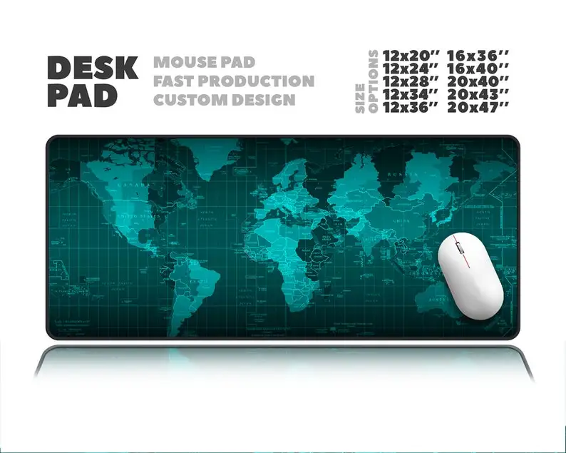 

Blue World Map Desk Mat, World Map Desk Pad, World Map Decor, Desk Decor, Large Desk Pad, Place Mat, Desk Mat.