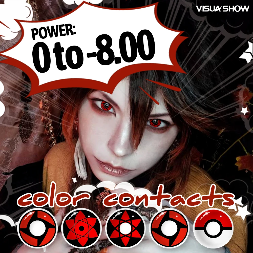 VISUASHOW SHARINGAN-lentes de contacto de colores, lentes de Anime, Accesorios de belleza, Cosplay, uso anual, círculo, maquillaje