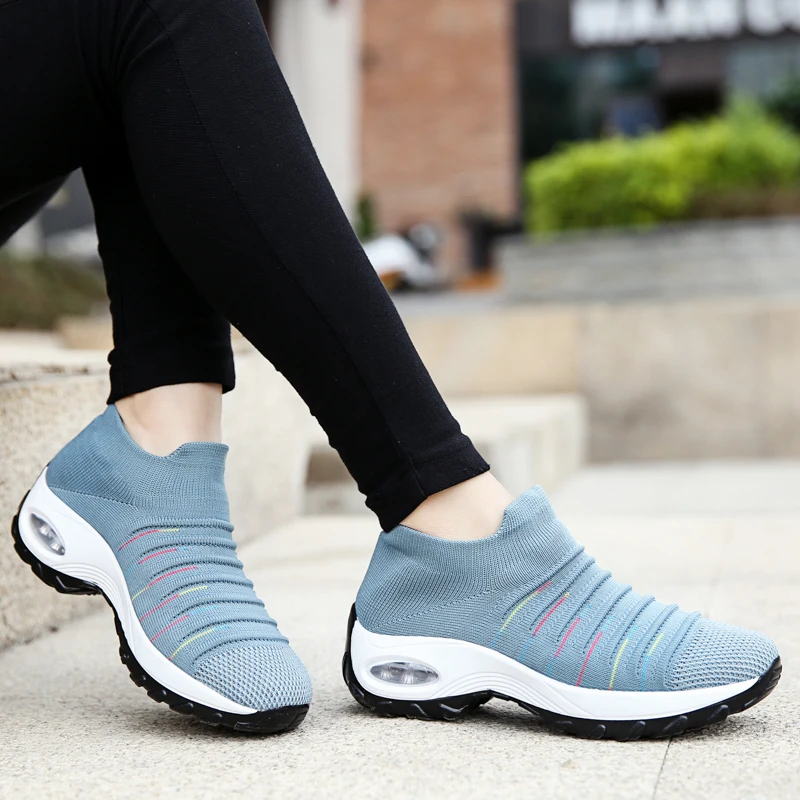 Womens Walking Shoes Non-slip Air Cushion Sneakers Fashion Comfortable Socks Shoe Platform Loafers Non-Slip