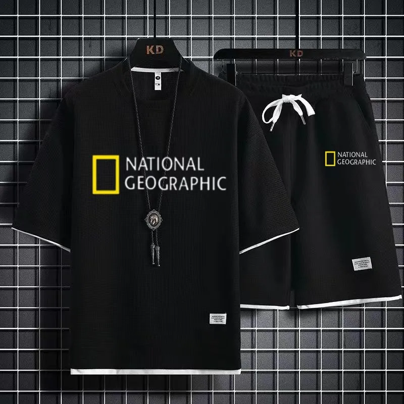 2023 Summer High Quality Men's Two Piece Linen Casual T-shirt+Shorts Set Men's Sports Set Fashion Short Sleeve Sportswear