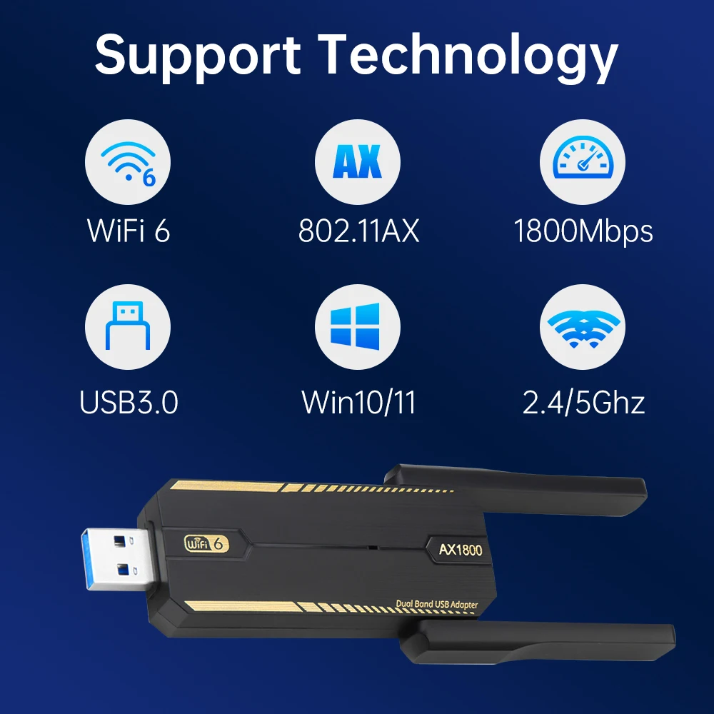 Фото KEBIDUMEI Wi-Fi 6 USB-адаптер AX1800, сетевая карта-донгл 2.4G/5ГГц 802.11AX, антенна для приема сигнала, приемник AX300 AX1800 №4