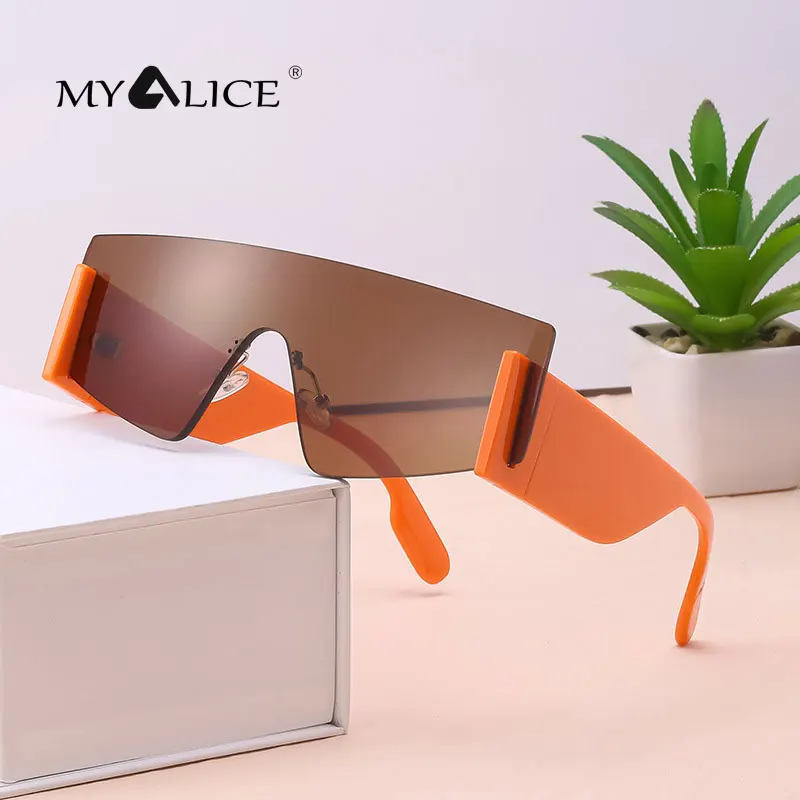 

MYALICE модные цельные солнцезащитные очки популярный плоский верх толстые дужки очки со съемными линзами оптовая продажа сценических предст...