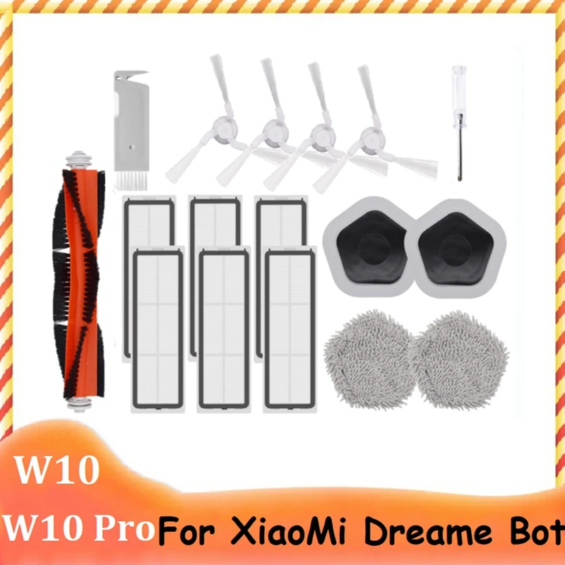 

17Pcs Main Side Brush HEPA Filter Mop Cloth And Mop Holder For Xiaomi Dreame Bot W10&W10 Pro Robot Vacuum Cleaner Kit B