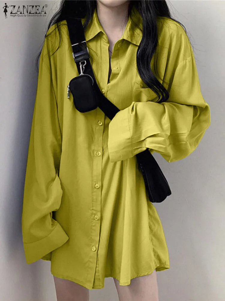 

Korean Fashion Chemise ZANZEA Long Sleeve Button Up Tops Women Baggy Blouses 2023 Lapel Drop-shoulder BF Style Casual Shirt