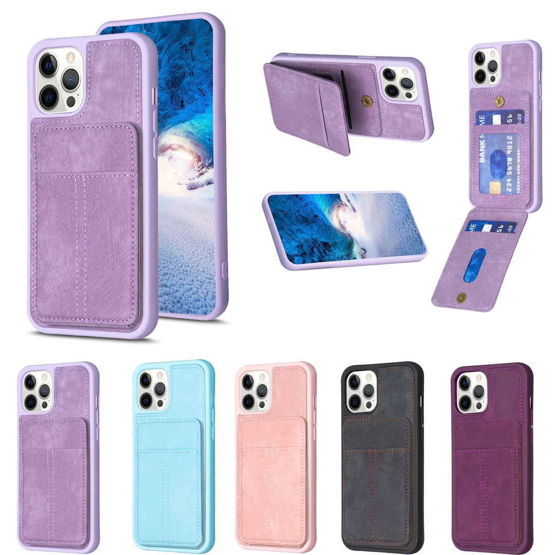 

Matte Leather Card Holder Funda for iPhone 15 14 Pro Max Cases 13 12 11 SE 2020 XS XR 7 8 Plus Soft TPU Shockproof Back Cover