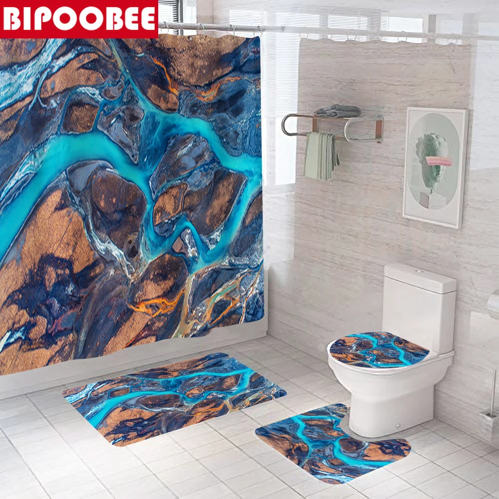 

Abstract Art Stone Print Shower Curtains Texture Luxury Marble Bathroom Decor Toilet Cover Lid Bath Mats Rugs Non-Slip Carpets