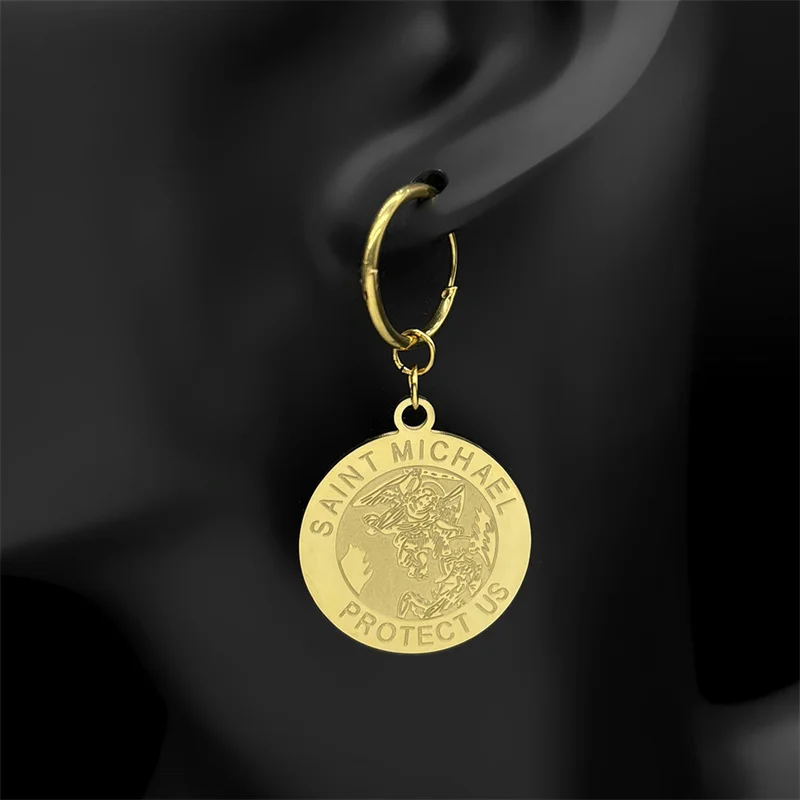 ЗАЩИТА МАЙКЛ США Архангел Медаль из нержавеющей стали Ожерелье Серьги Женщины