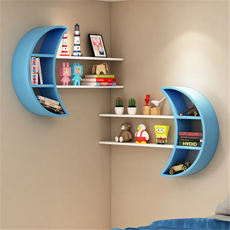 

Creative Moon wooden wall shelf Rack Wooden Board Storage Shelf Living Room Children's Room Decorations Shelves Bookshelf decor