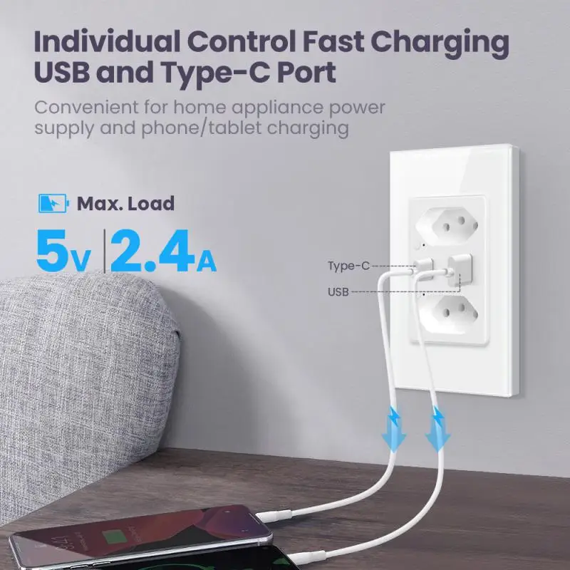 

WIFI Touch Light Switch Smart Wall Switch Smart Life APP Glass Panel with EU Socket Without Wifi White