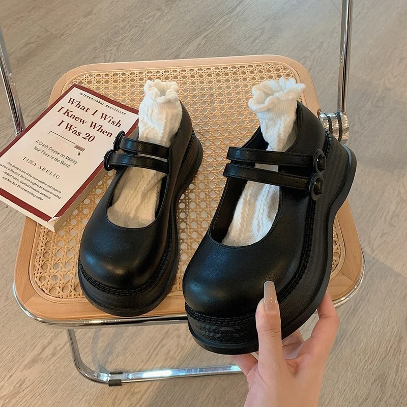 

School Student Mary Jane Shoes College Girl Sweet Lolita Shoe JK Style Uniform Mid Heels Retro Black Cosplay Women's Pumps