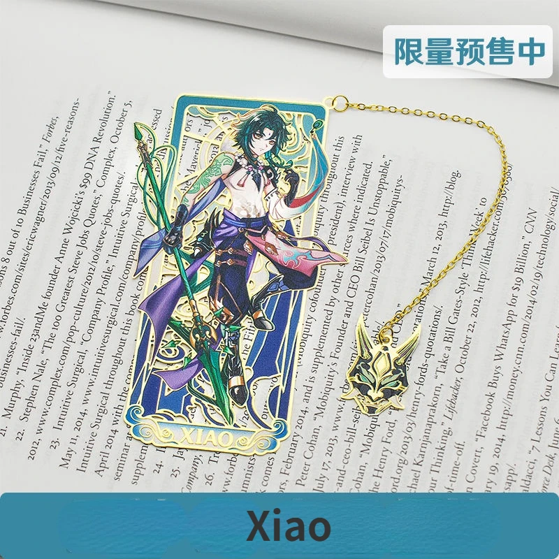

Cute Game Genshin Impact Xiao Cosplay Metal Bookmarks Hollow Out Kawaii Anime Accessories Pendant Souvenir Collection Props Gift