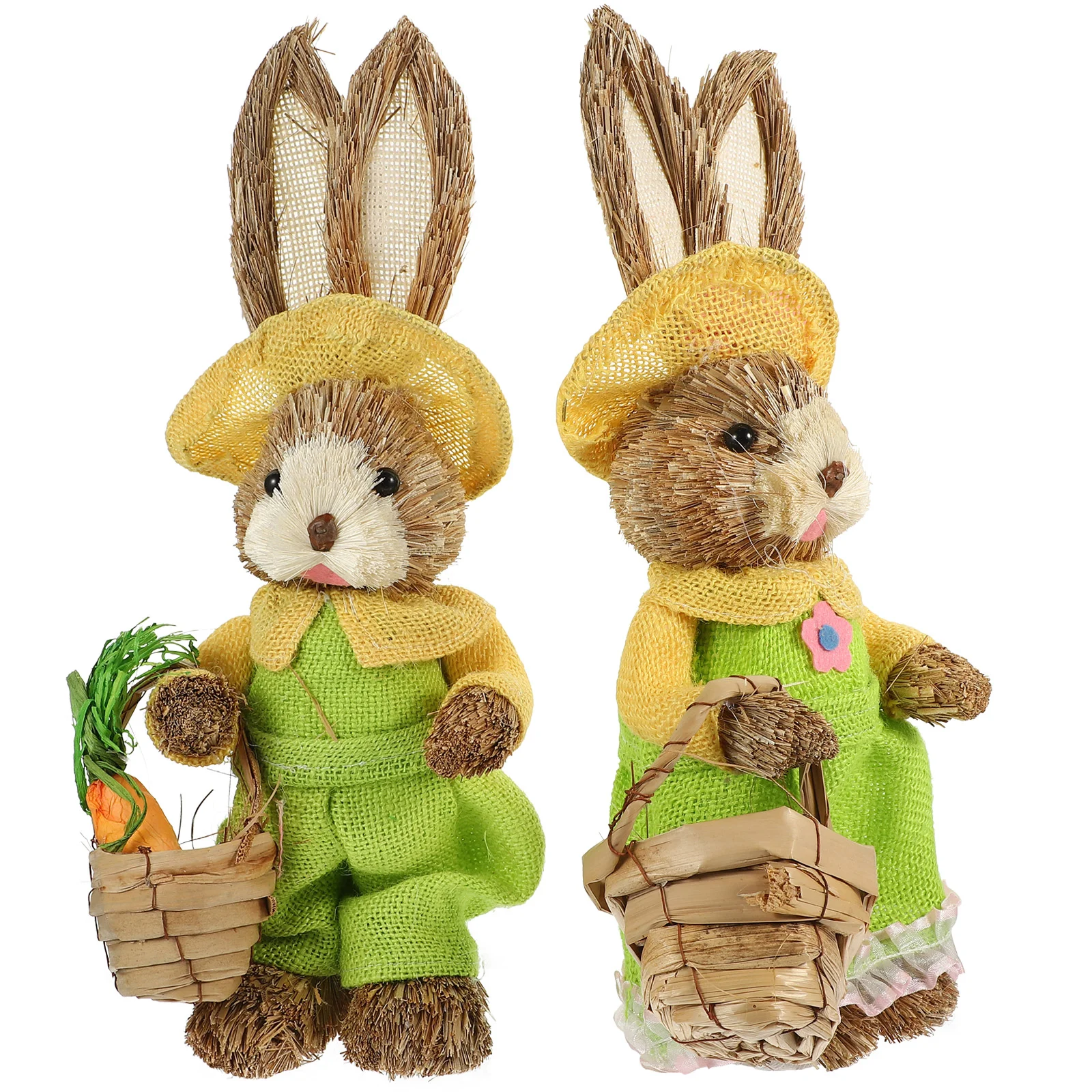 

2pcs Rabbit Decor Woven Bunny Statue Bunny Ornament Straw Bunny Decor Home Decor Spring