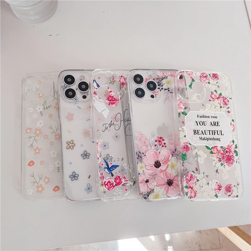 

Hot Sale Fashion Small Fresh Transparent Phone Case For iPhone 13 12 Mini 11 Pro XS Max X XR 7 8 Plus Simple Shockproof Cover